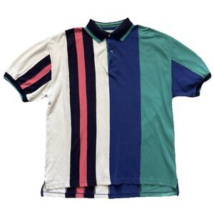 Vintage 90s IZOD Colorblock Polo Shirt Multicolor Stripe Mens L Golf Preppy